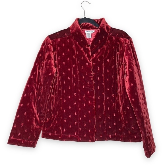 COLDWATER CREEK Red Velvet Puffy Quilted Christmas Trees Women's Petite Small - Picture 1 of 5